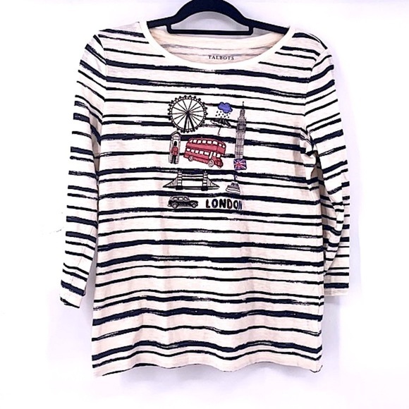 Talbots black white stripe top size xs - Picture 1 of 6
